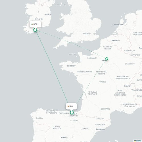 Mapa lotu bezpośredniego Cork – Bilbao