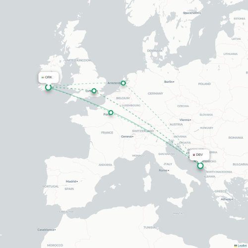 Mapa de vuelo directo Cork - Dubrovnik