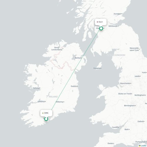 Mapa de vuelo directo Cork - Glasgow
