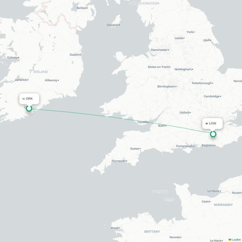Mapa lotu bezpośredniego Cork – Londyn