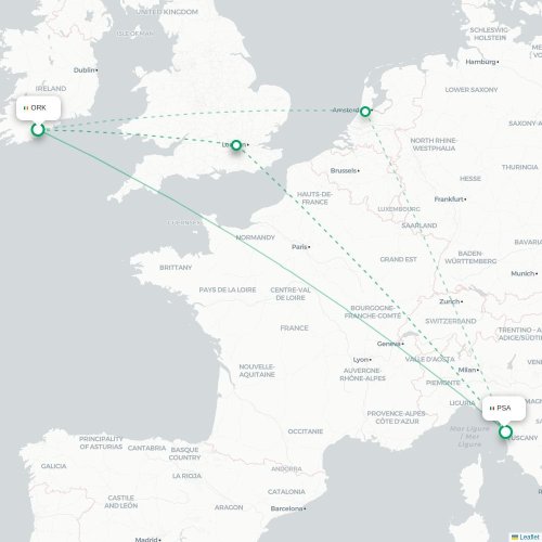 Mapa lotu bezpośredniego Cork – Piza
