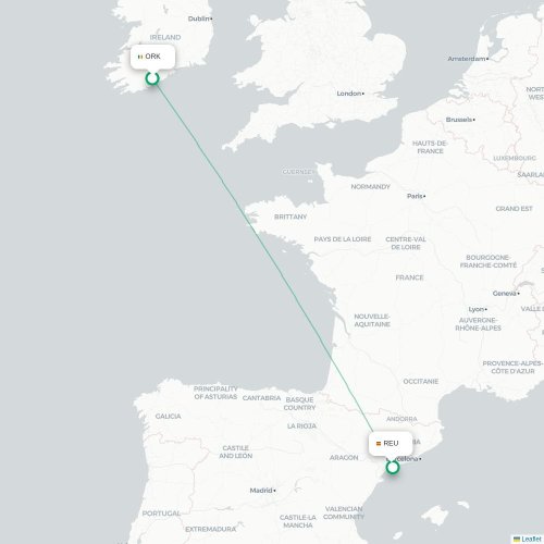 Mapa lotu bezpośredniego Cork – Reus