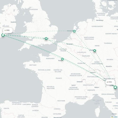 Mapa lotu bezpośredniego Cork – Wenecja