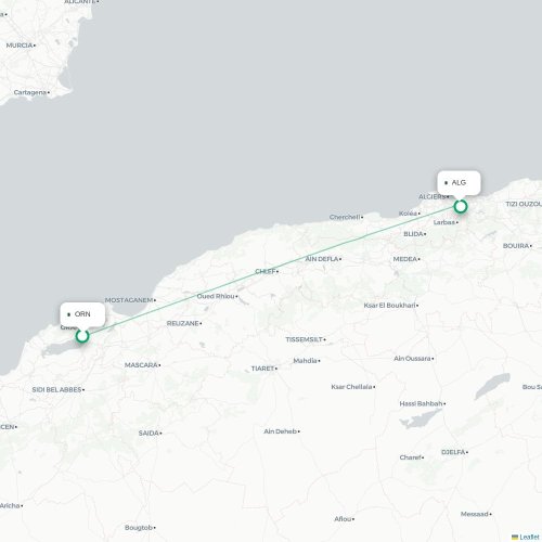 Oran - Algiers kaart van rechtstreekse vlucht