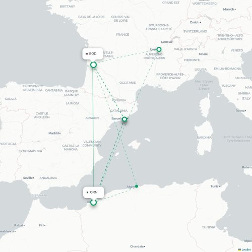 Oran - Bordeaux carte du vol direct