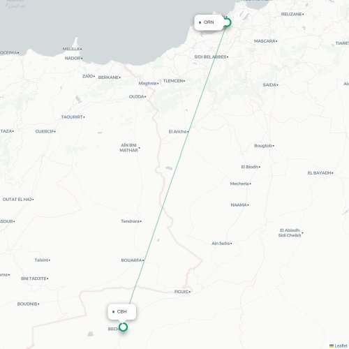 Oran - Béchar kaart van rechtstreekse vlucht
