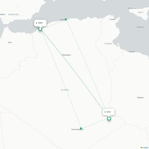 Oran - Djanet kaart van rechtstreekse vlucht