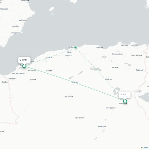 Oran - El Oued kaart van rechtstreekse vlucht