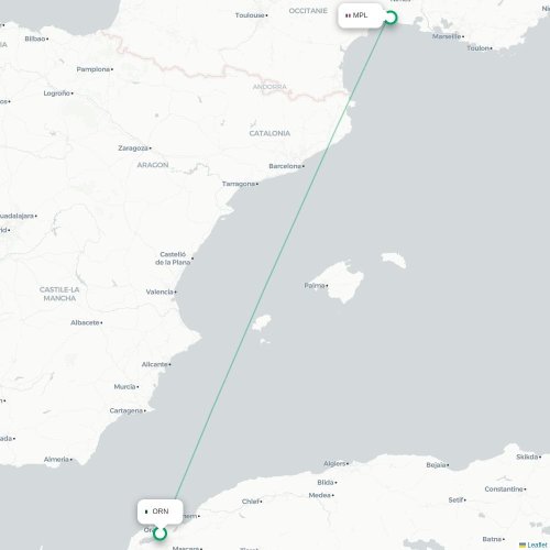 Oran - Montpellier kaart van rechtstreekse vlucht