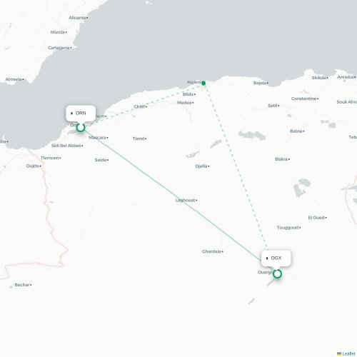 Oran - Ouargla kaart van rechtstreekse vlucht
