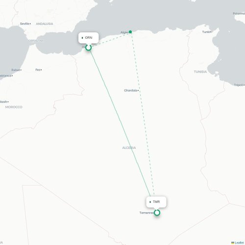 Oran - Tamanrasset kaart van rechtstreekse vlucht