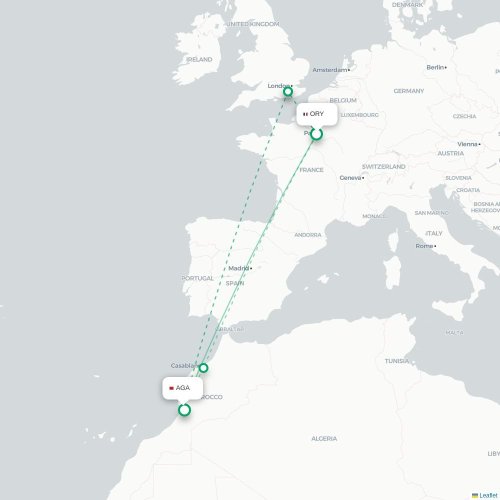 Mapa de vuelo directo París - Agadir