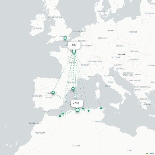 Mapa de vuelo directo París - Argel