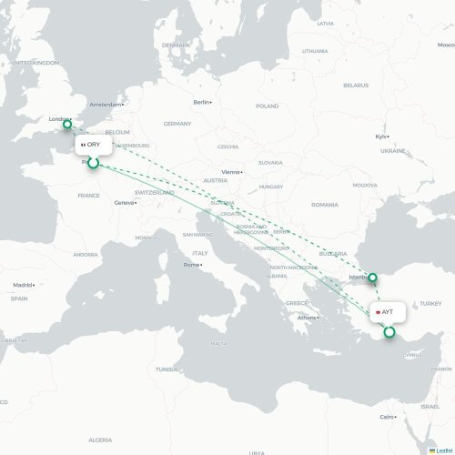 Mapa de vuelo directo París - Antalya