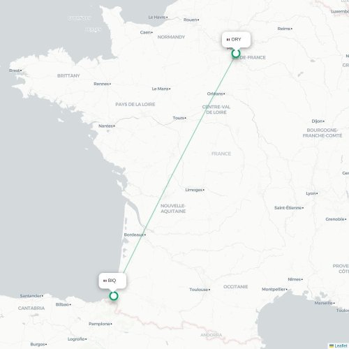 Mapa de vuelo directo París - Biarriz