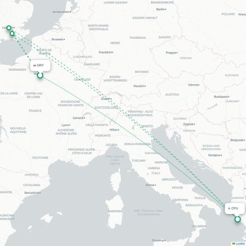 Mapa de vuelo directo París - Corfú, Corfú