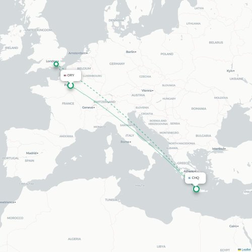Mapa de vuelo directo París - La Canea