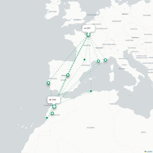 Mapa de vuelo directo París - Casablanca