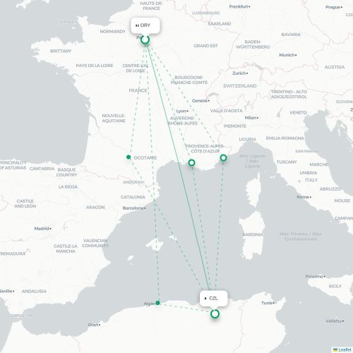 Mapa de vuelo directo París - Constantine