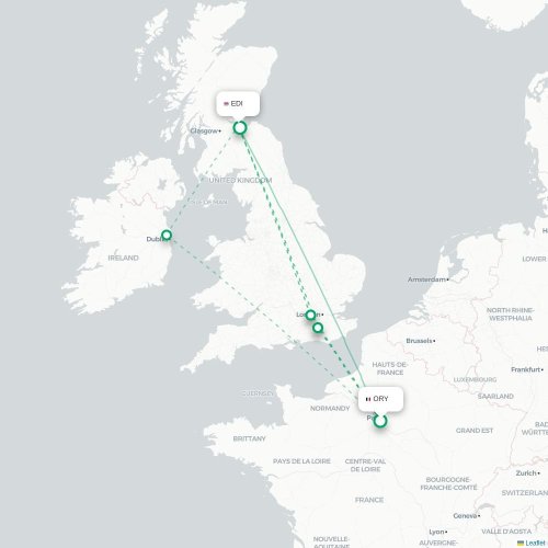 Mapa de vuelo directo París - Edimburgo