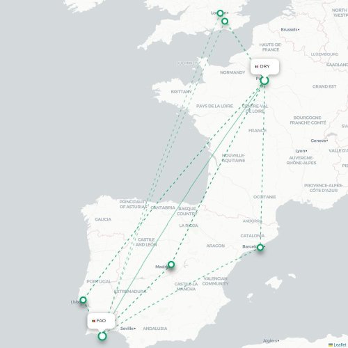 Mapa de vuelo directo París - Faro