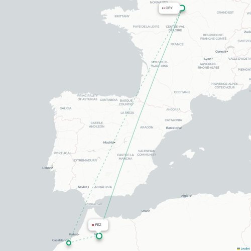 Mapa de vuelo directo París - Fez
