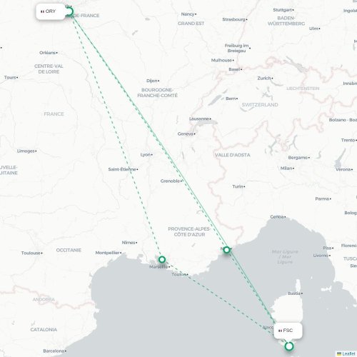 Mapa lotu bezpośredniego Paryż – Figari