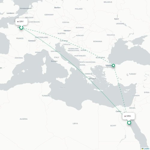 Mapa de vuelo directo París - Hurgada