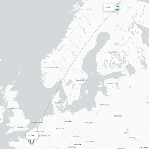 Mapa de vuelo directo París - Ivalo