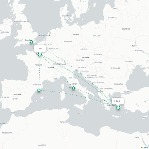 Mapa de vuelo directo París - Míkonos