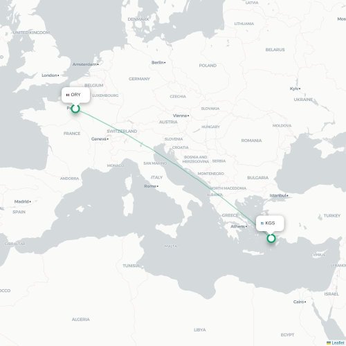 Mapa de vuelo directo París - Kos