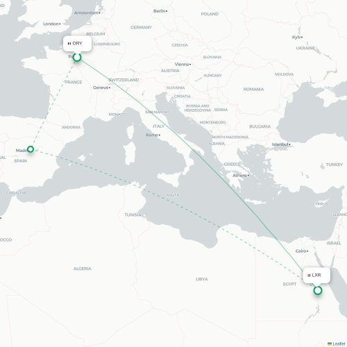 Mapa de vuelo directo París - Lúxor