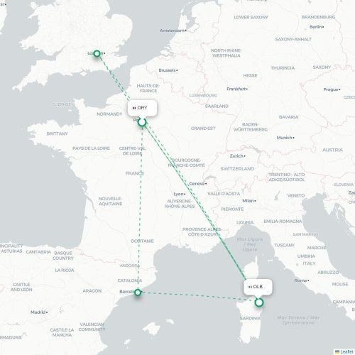 Mapa lotu bezpośredniego Paryż – Olbia