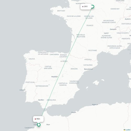 Mapa de vuelo directo París - Rabat