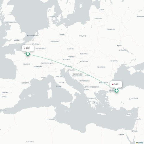 Mapa de vuelo directo París - Estambul