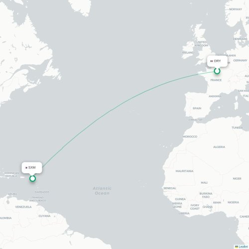 Mapa de vuelo directo París - Simpson Bay