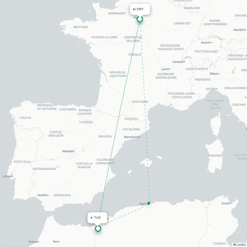 Mapa de vuelo directo París - Tremecén