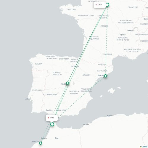 Mapa de vuelo directo París - Tánger