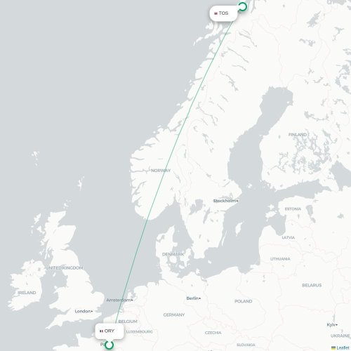 Mapa de vuelo directo París - Tromso