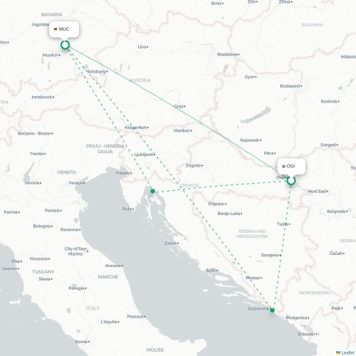 Osijek - Munchen karta över direktflyg