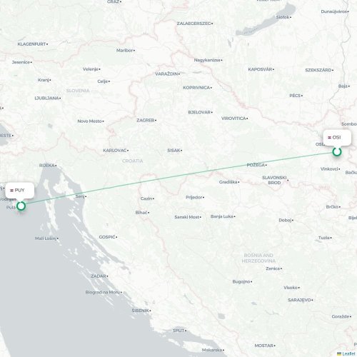 Osijek - Pula karta över direktflyg
