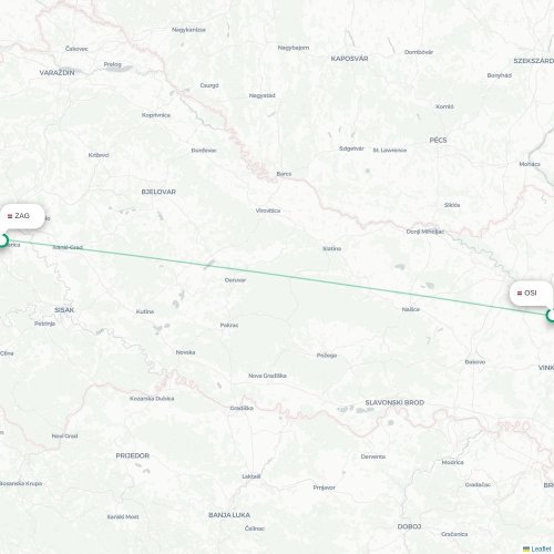 Osijek - Zagreb karta över direktflyg