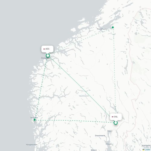 Mapa de vuelo directo Oslo - Ålesund