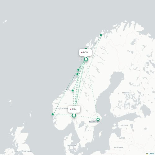 Mapa de vuelo directo Oslo - Bodø