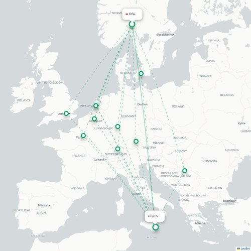Oslo - Catania karta över direktflyg