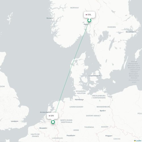 Mapa de vuelo directo Oslo - Eindhoven