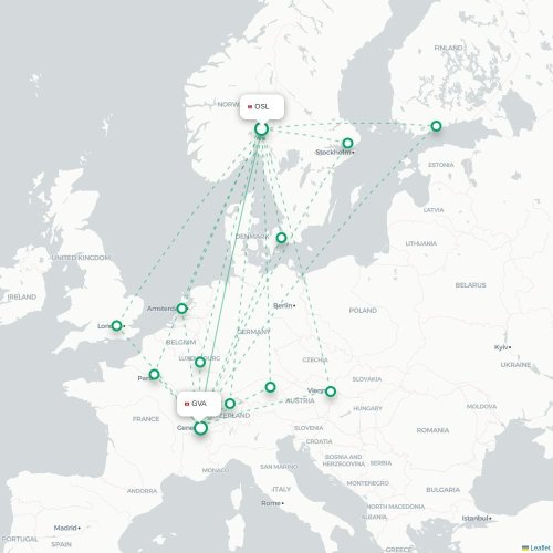 Oslo - Geneve karta över direktflyg