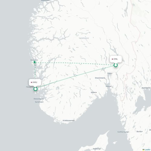 Mapa de vuelo directo Oslo - Haugesund