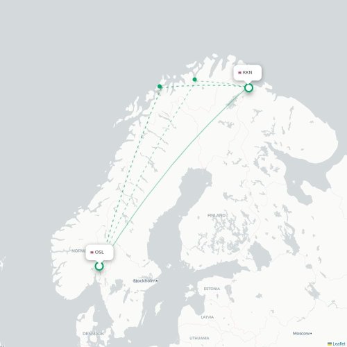 Mapa de vuelo directo Oslo - Kirkenes