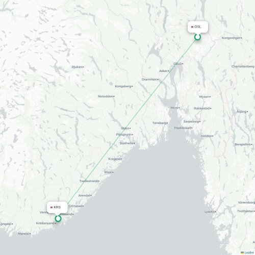 Mapa de vuelo directo Oslo - Kristiansand